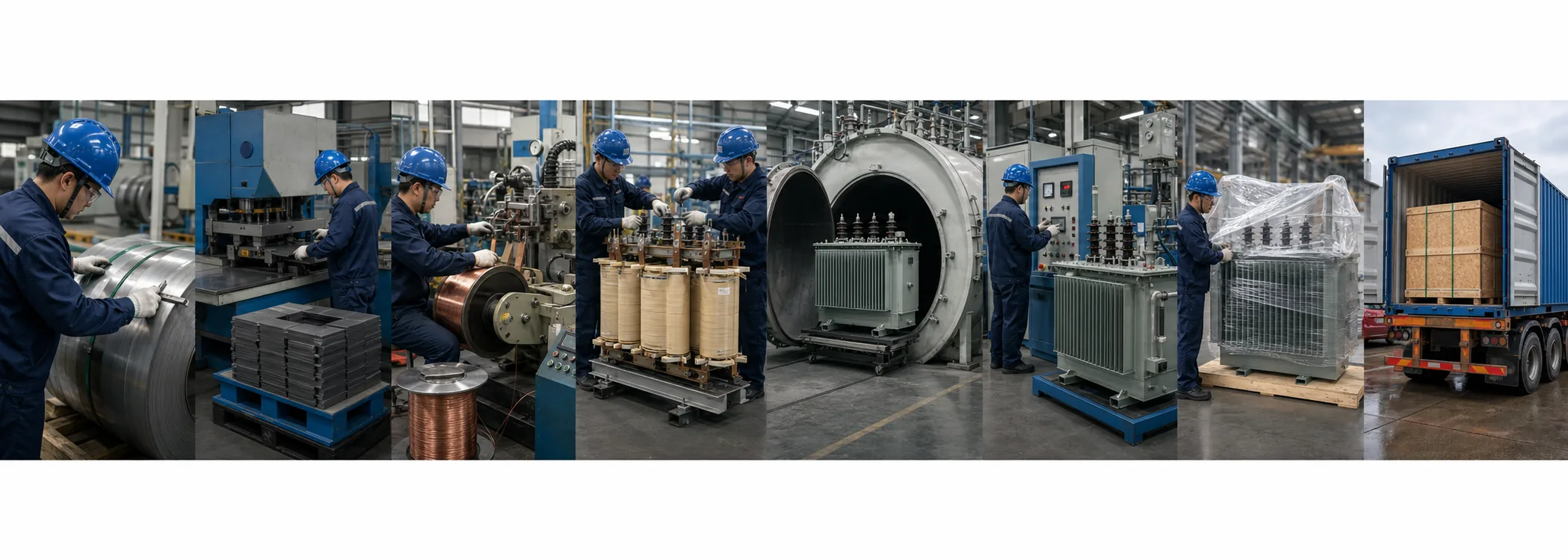 HUACHEN transformer manufacturing process - 8 stage panorama from raw material to shipping